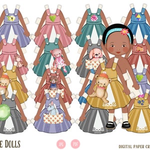 Paper Doll, Multicultural, Digital Paper doll, Cut out doll, Printable doll, Instant Download, Little dresses, Little girl dolls, printable image 6