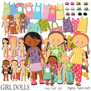 Paper Doll, Digital Paper doll, Cut out doll, Printable doll, Instant Download, Little Girl doll. multicultural doll, pdf, png, jpg image 1