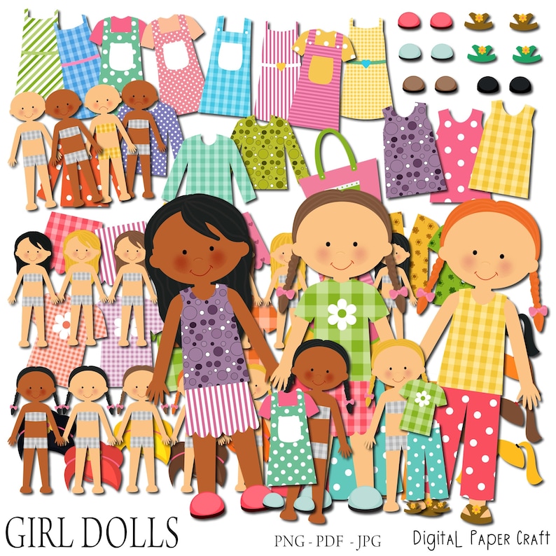 Paper Doll, Digital Paper doll, Cut out doll, Printable doll, Instant Download, Little Girl doll. multicultural doll, pdf, png, jpg image 1