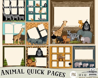 Animals Quick page,  Zoo scrapbooks, Quick Pages, Framed pages, Png, Transparent pages, photo display, digital