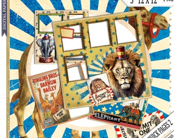Vintage Circus Scrapbook Quick Pages: Photo Frame Set (Digital Download) pre-made paper