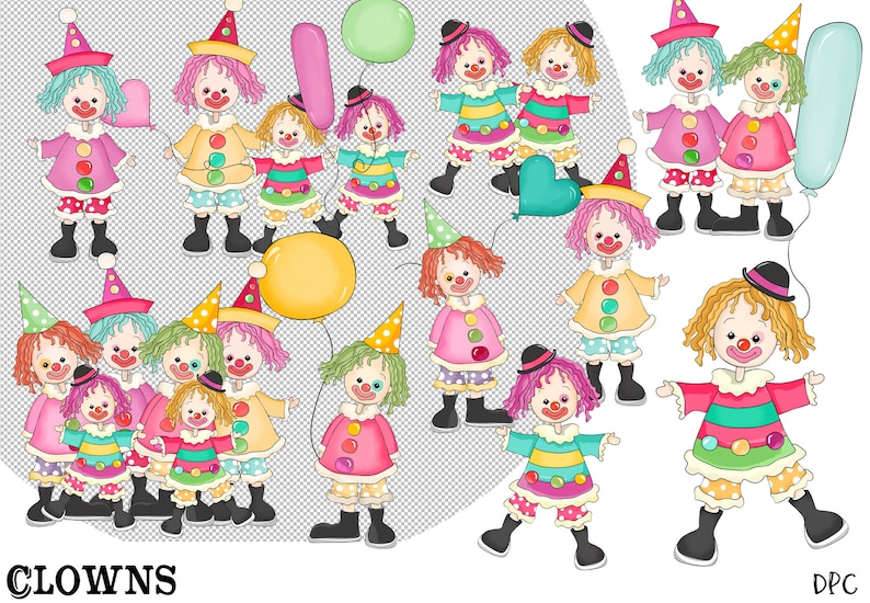 Clown Clipart, Children, Clipart, Circus, Journal, Scrapbooking, Craft, printable, Cardmaking, Sublimation, Nursery, Party, Sublimation image 9