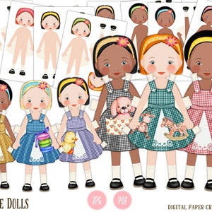 Paper Doll, Multicultural, Digital Paper doll, Cut out doll, Printable doll, Instant Download, Little dresses, Little girl dolls, printable image 9