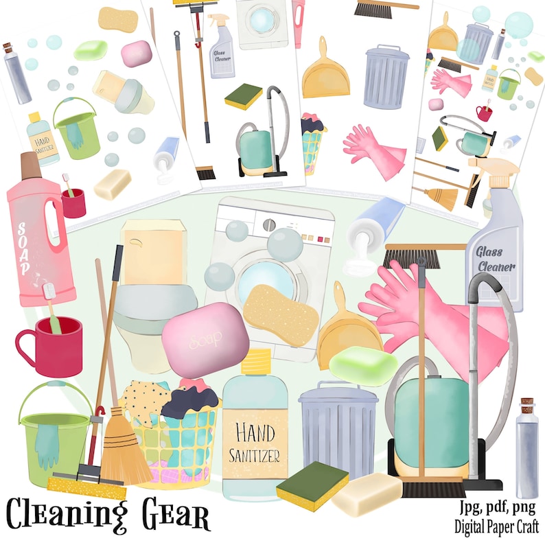 Cleaning Clipart, Chores Clipart, Housework Clipart, Instant Download, Sanitizing, House Rules Clipart, Planner Clipart, Cleaning Gear, image 5
