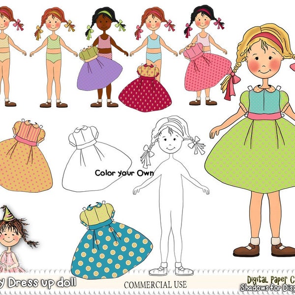Paper doll, Printable doll, Cut Out Doll, Printable,  Craft Doll, Doll and Clothes, Childrens printable, Ruby Doll, Instant Download