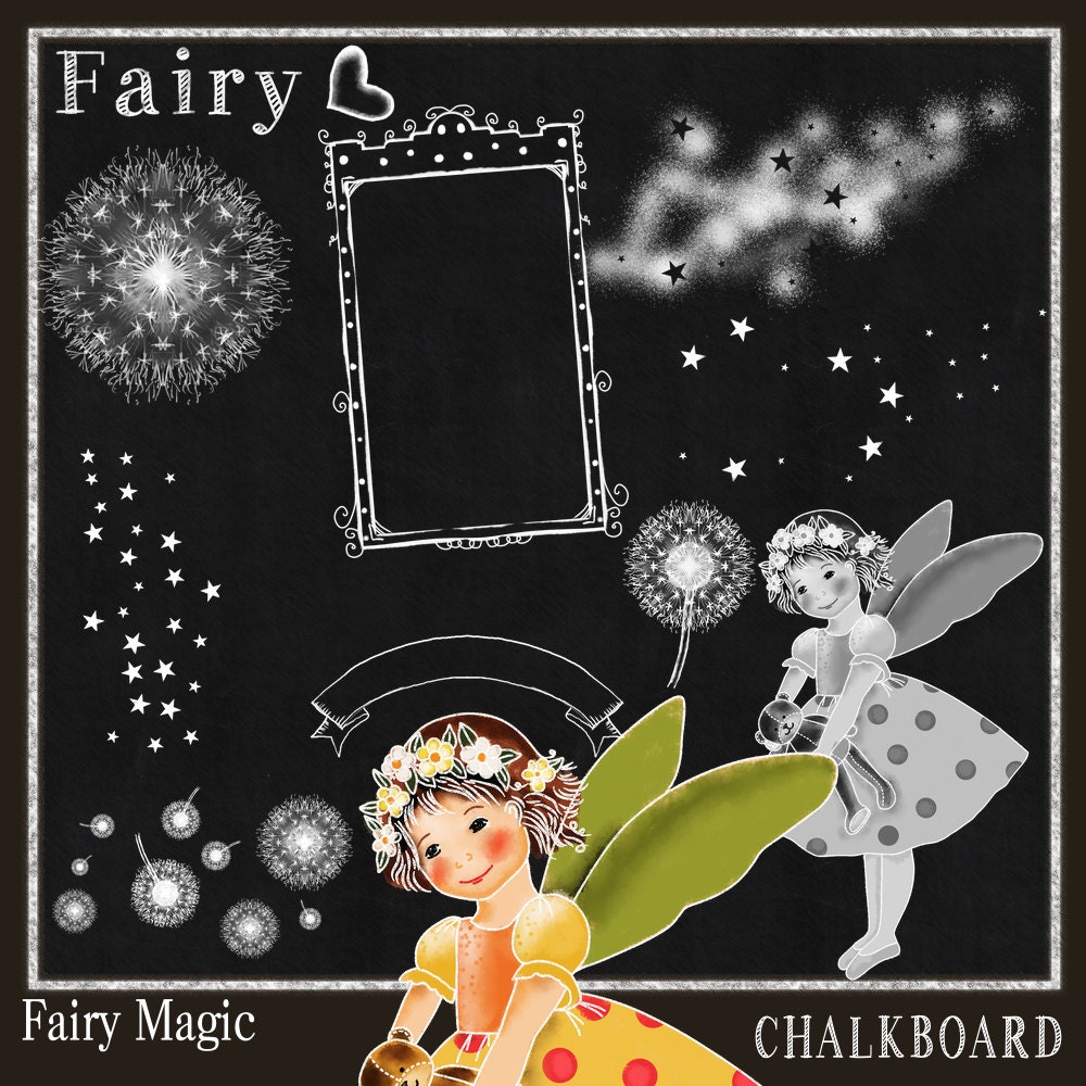 Chalkboard Clipart fairy Chalk art magic clipart Instant Etsy