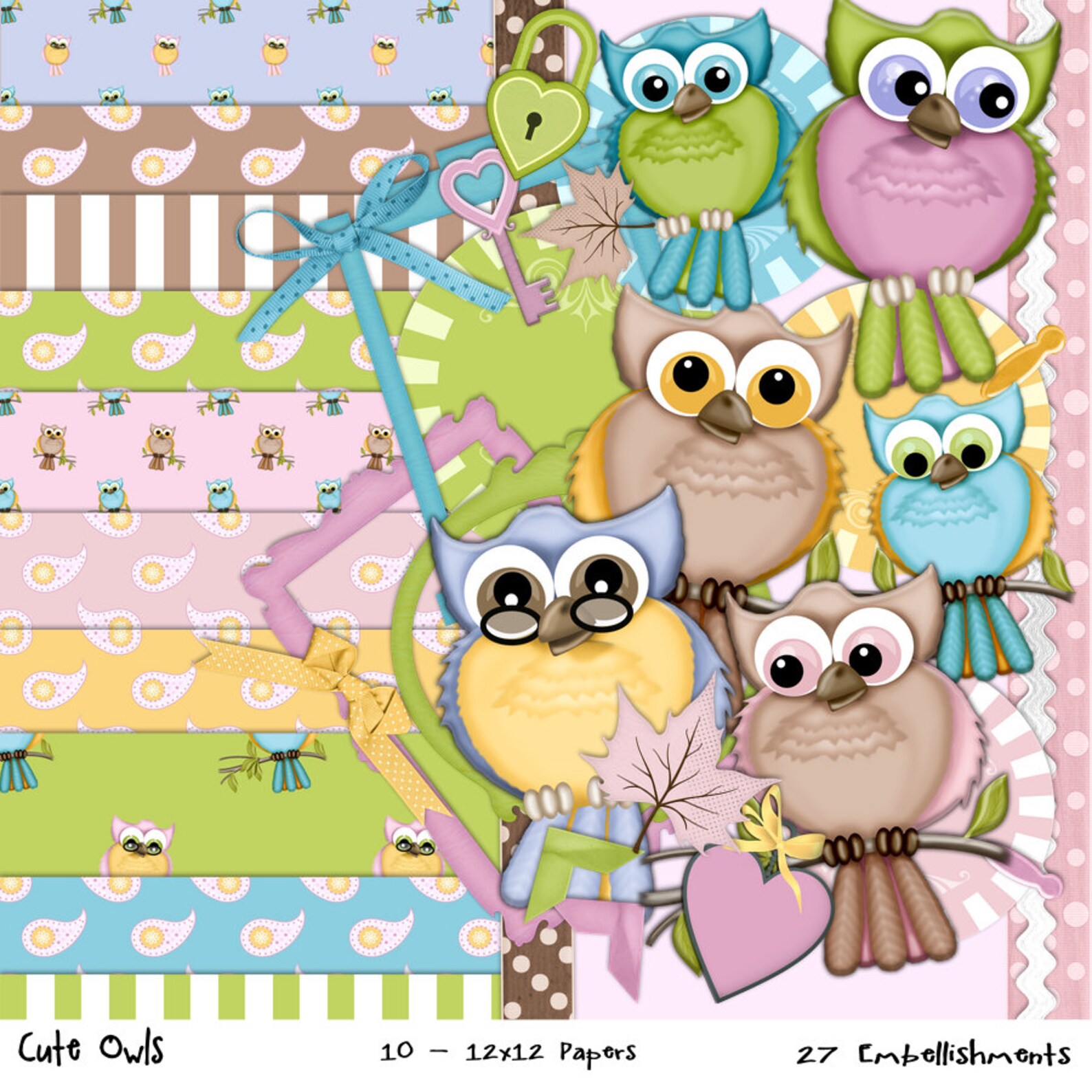 Owl Scrapbook, Childrens Scrapbook, Owls, , Digital Scrapbook, Pretty ...