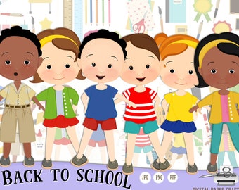 School Clipart, back to school, Clipart, Instant Download, Children, School Clip art, School Bus Clipart, Playground Clipart, Multicultural