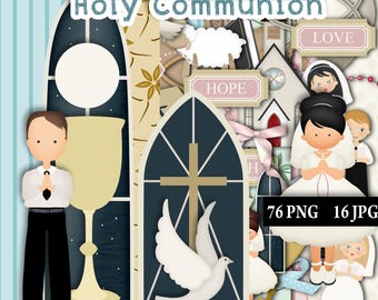 First Communion Scrapbook Kit • Catholic Sacrament Printable • Eucharist Clipart for Boys & Girls • Christian Photobook Elements