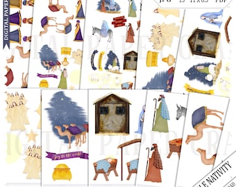 Nativity Printable, Watercolor Nativity, Christian Clipart, Instant Download, Digital Nativity, Mary and Joseph, Baby Jesus, Commercial use