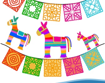 Mexican Pinatas and Bunting - Fiesta Clipart, Comes in png -Instant Download - Commercial Use, Pinata Clipart, Festival Clipart