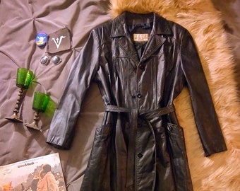 Vintage Black Coat, Leather Trench Coat (C414), Danier Black