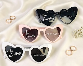 Personalized Love Heart Shape Sunglasses Wedding Gifts, Custom Sunglasses Wedding Party Favors, Name And Date Sunglasses Wedding Keepsakes