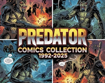 Coleção de quadrinhos do Predador 1992-2025, pacote de 20 GB, edições, encadernados, volumes, anuais, extras, Badlands, Prey, crossovers, Pantera Negra, Aliens, Ultimate