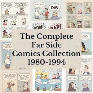 May include: A collection of The Complete Far Side Comics from 1980-1994, featuring various comic strips with cartoon characters and speech bubbles. The image has a beige background with the title in large black text.
