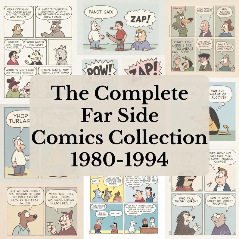 May include: A collection of The Complete Far Side Comics from 1980-1994, featuring various comic strips with cartoon characters and speech bubbles. The image has a beige background with the title in large black text.