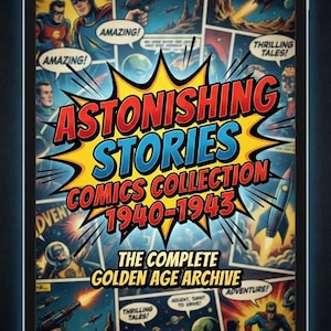 May include: A digital download of a comic book collection titled "Astonishing Stories Comics Collection 1940-1943." The cover features vintage comic book art with superheroes, rockets, and the text "Amazing!" and "Adventure!"