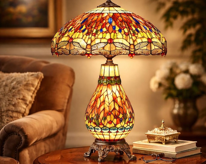 Vintage Tiffany Style lamp Dragonfly Design 68cm