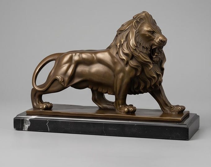 Majestic Bronze Lion Sculpture on Marble Base – 30 cm Statue