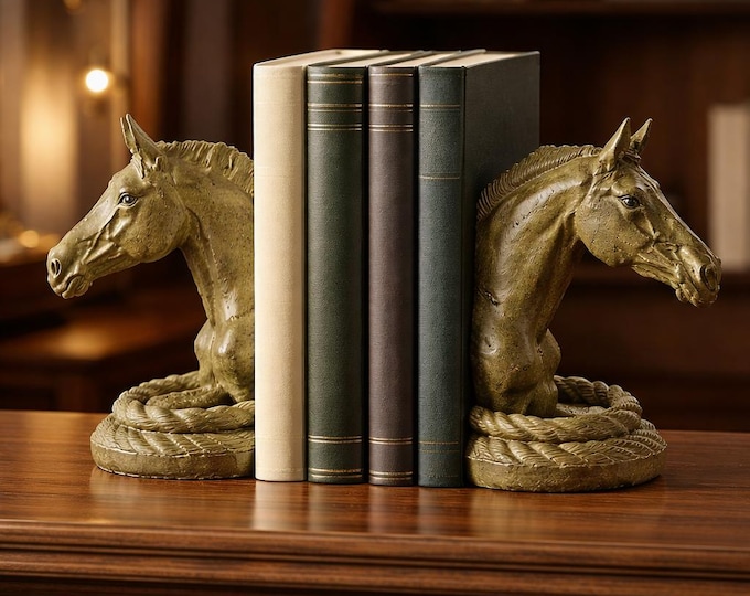 A Pair Of Cast Iron Horse Head Bookends 25cm