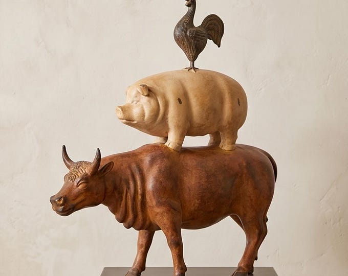 A Resin Cow, Pig and Rooster Farm Stack 42 cm - Home Decor Statue