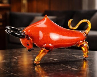 A Murano Style Glass Figurine Of A Red Bull 48cm