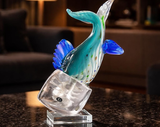 A Murano Style Glass Figurine Of A Fish In An Ice Cube 34.5cm