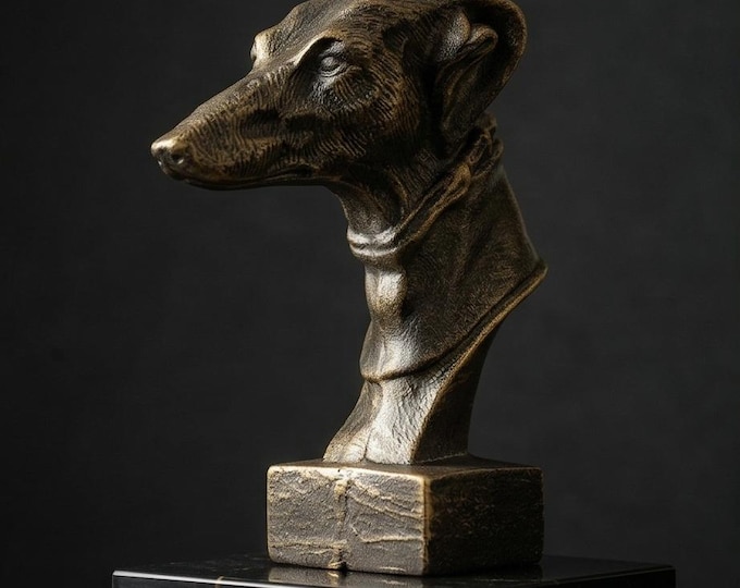 A Cast Iron Bust Of A Whippet 22cm Greyhound