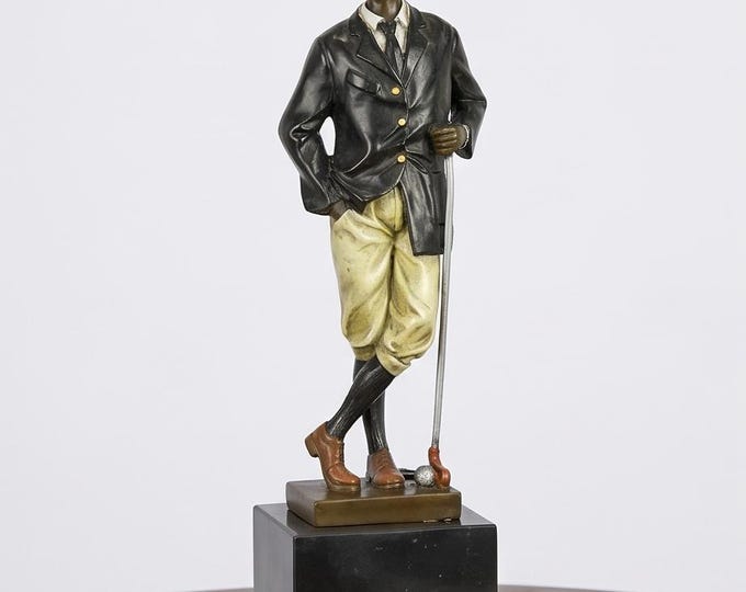 Bronze Golfer Sculpture – Antique Style Sports Decor, Marble Base (32 cm)