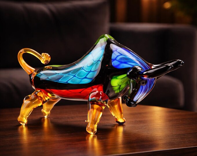 A Murano Style Glass Figurine Of A Bull 31cm