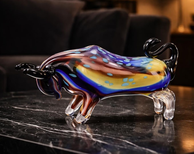 A Murano Style Glass Figurine Of A Bull 21cm