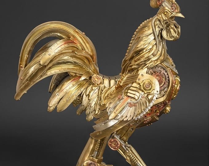 Steampunk Rooster Figurine – 36 cm Polyresin Statue Decor