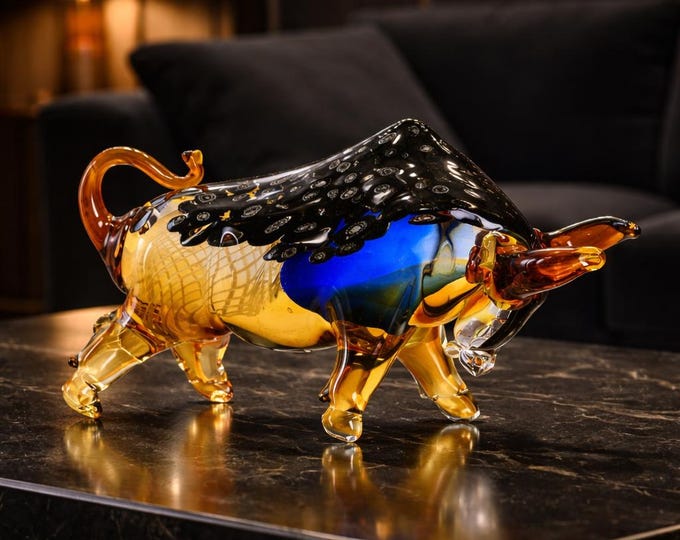 A Murano Style Glass Figurine Of A Bull 32cm