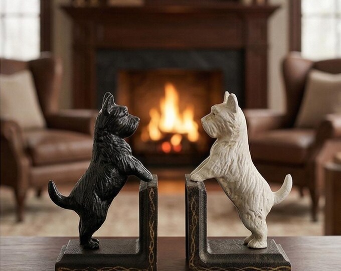 A Pair Of Cast Iron Maltese Bookends 15cm