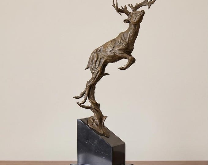 A Bronze Art Sculpture of a Jumping Deer – 50 cm Decorative Animal Statue