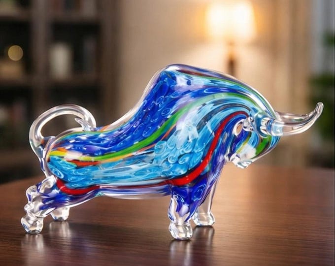 A Murano Style Glass Figurine Of A Bull 32cm Blue
