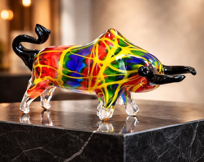 A Murano Style Glass Figurine Of A Bull 22cm