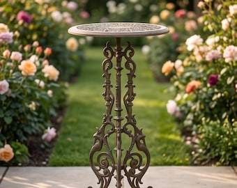 Gietijzeren bloementafel in antieke stijl: bruin, bijzettafel tuinbalkon