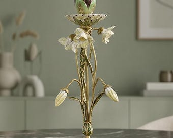 A Bronze And Porcelain Floral Candle Stand, 29cm High