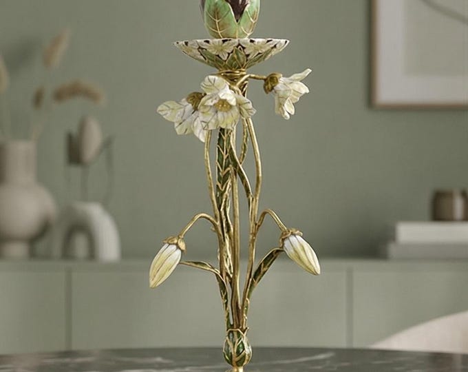 A Bronze And Porcelain Floral Candle Stand, 29cm High