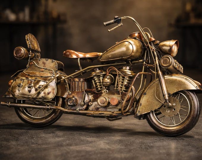 A Metal Model Of A Vintage Motorcycle 36cm Handcrafted
