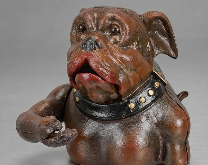 A Cast Iron Bulldog Mechanical Bank 15cm