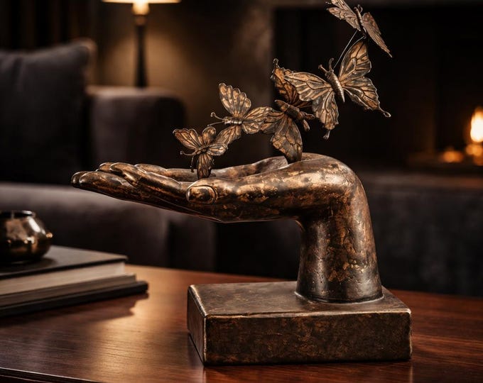 A Resin Figurine Of A Hand With Butterflies 24cm
