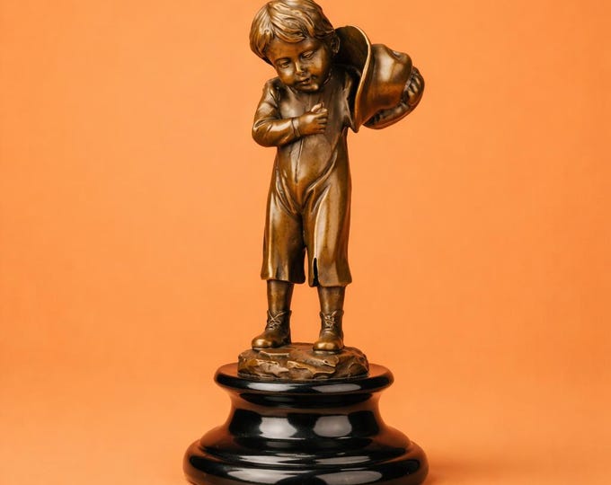A Bronze Sculpture of A Boy Lighting A Cigarette 22cm