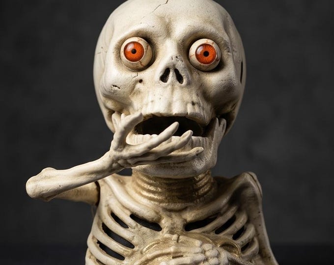 A Cast Iron Skeleton Mechanical Bank with Open Mouth 16 cm