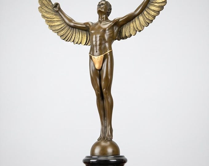 A Bronze Art Deco Sculpture of Icarus – 41 cm Mythological Figurative Statue