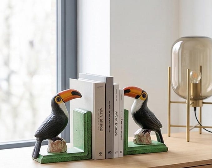 A Pair Of Cast Iron Toucan Bookends 15cm
