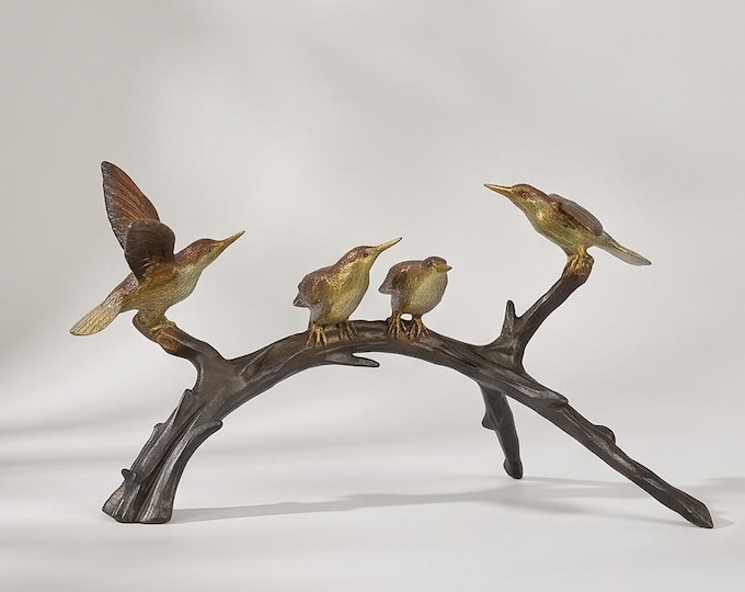 A Bronze Sculpture Of Four Hummingbirds On A Branch 46 cm