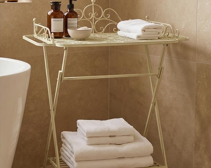 A Wrought Iron Art Bathroom Table, White, Serving Table