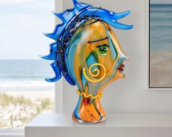 A Murano Style Glass Figurine Of A Womans Face 39.5cm